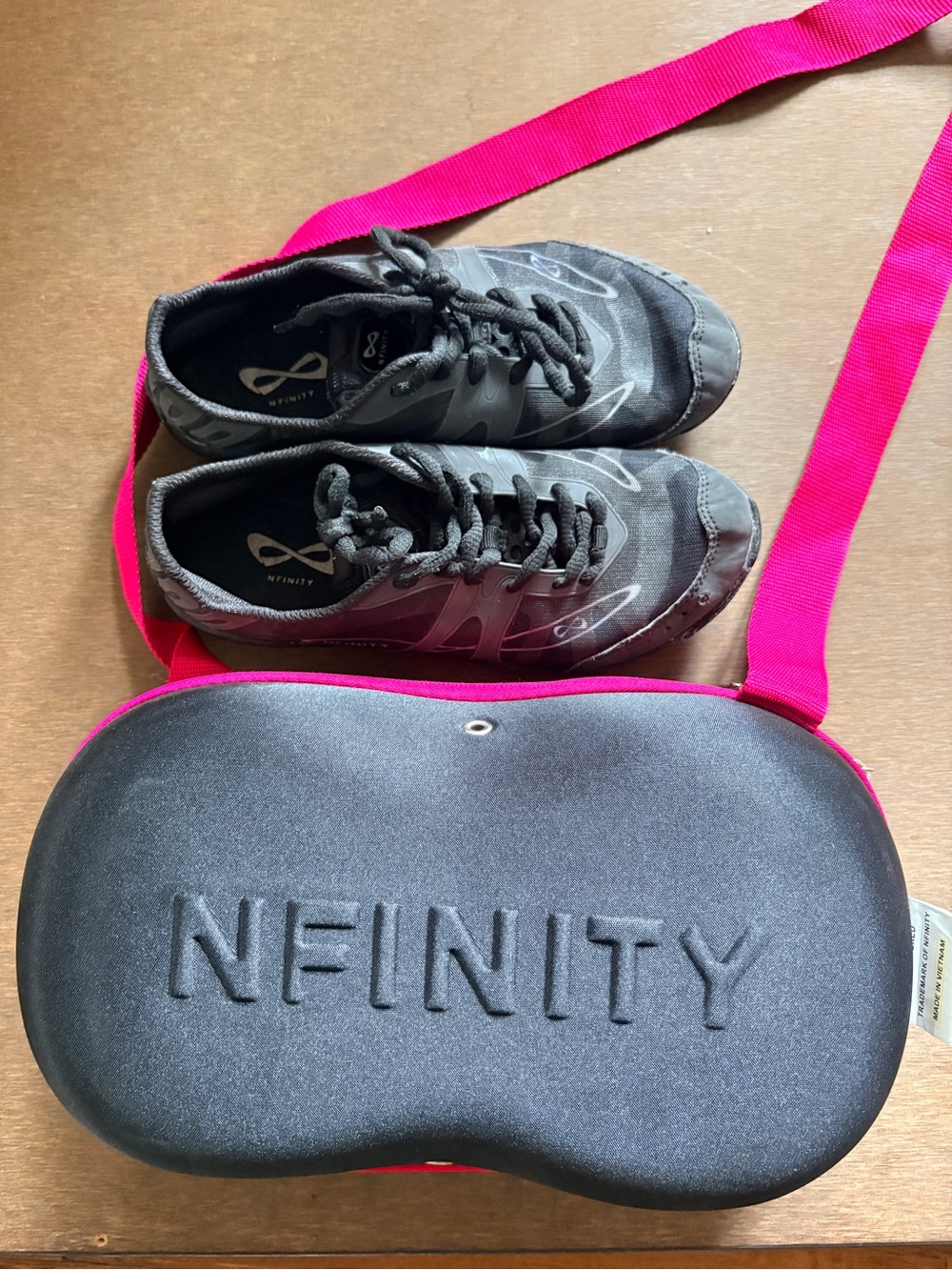 NFINITY Vengeance Cheer Shoes with Hot Pink Strap Carry Case
